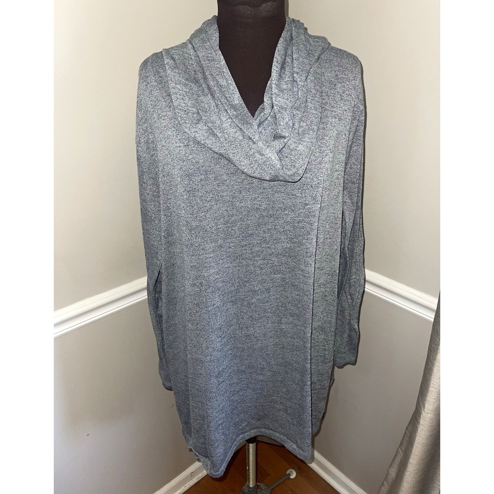 Catherines Gray Silver Sparkle Cowl Neck Knit Tunic Top Womens Plus 3X
